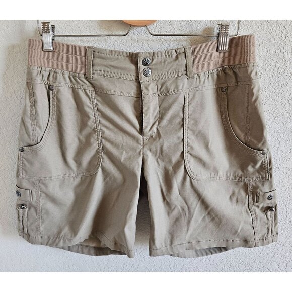 Athleta Pants - ATHLETA Woman Tan Shorts Size 12 Athletic Hiking Stretch Waist Tie Pockets